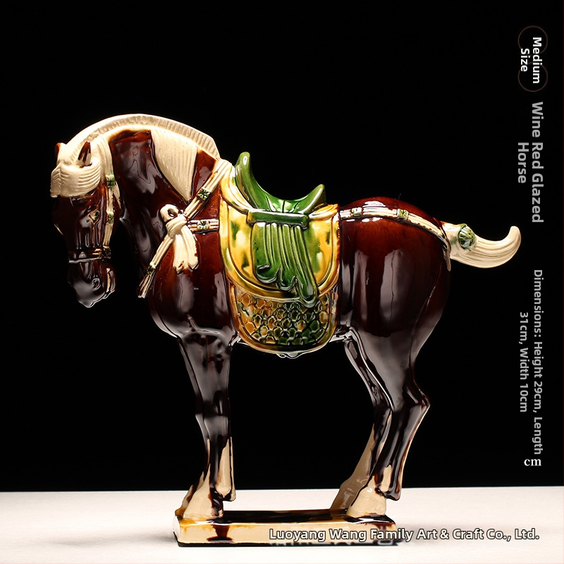 Keraminė arklio figūrėlė, kinietiško stiliaus, interjero dekorui, dovanų dėžutėje