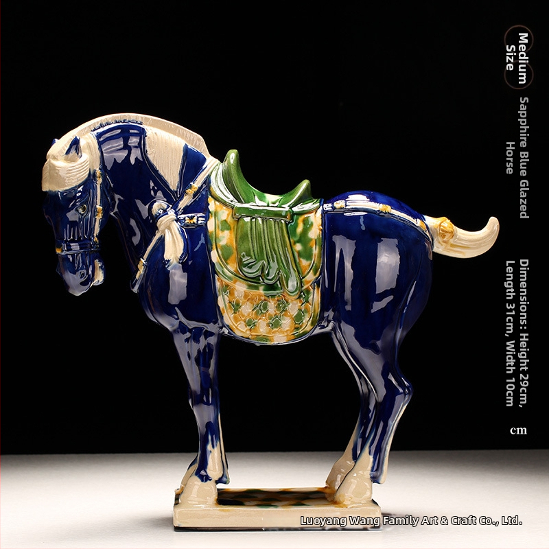 Keraminė arklio figūrėlė, kinietiško stiliaus, interjero dekorui, dovanų dėžutėje