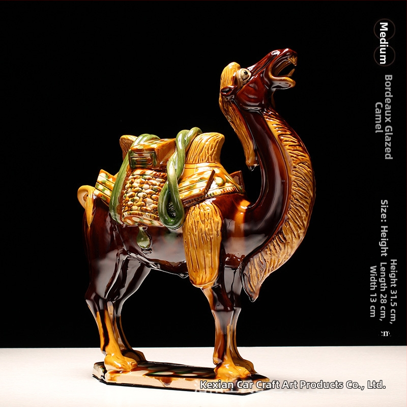 Keraminė arklio figūrėlė, kinietiško stiliaus, interjero dekorui, dovanų dėžutėje