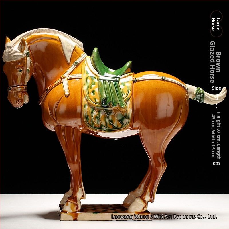 Keraminė arklio figūrėlė, kinietiško stiliaus, interjero dekorui, dovanų dėžutėje