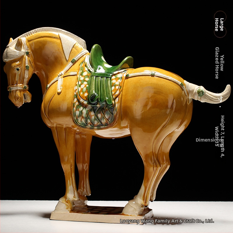 Keraminė arklio figūrėlė, kinietiško stiliaus, interjero dekorui, dovanų dėžutėje