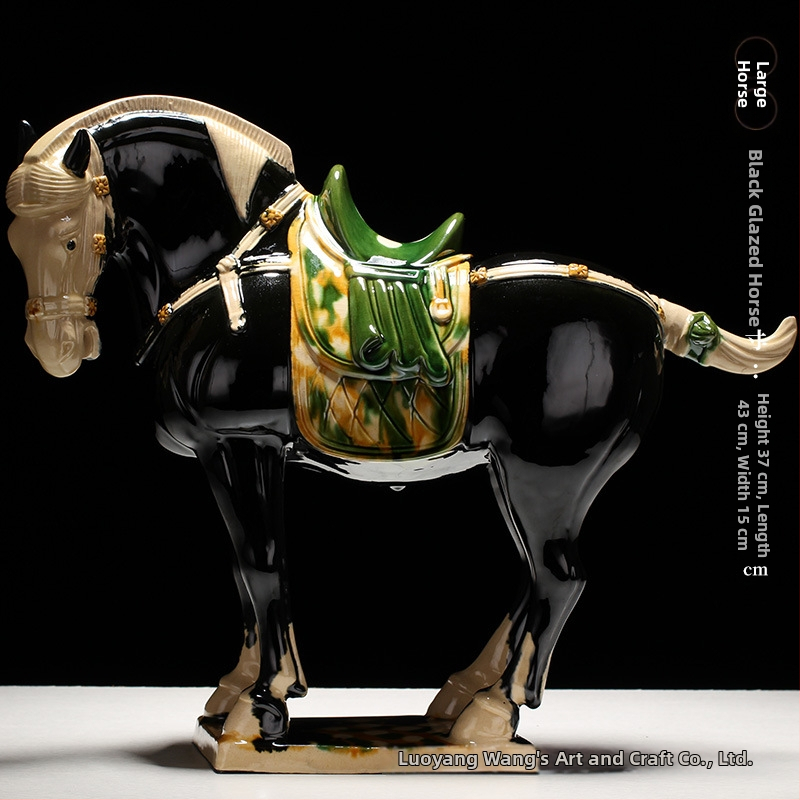 Keraminė arklio figūrėlė, kinietiško stiliaus, interjero dekorui, dovanų dėžutėje