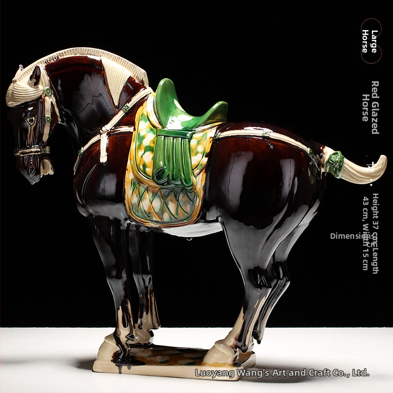Keraminė arklio figūrėlė, kinietiško stiliaus, interjero dekorui, dovanų dėžutėje