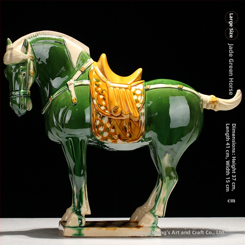 Keraminė arklio figūrėlė, kinietiško stiliaus, interjero dekorui, dovanų dėžutėje