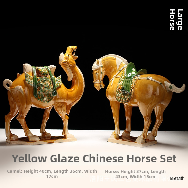 Keraminė arklio figūrėlė, kinietiško stiliaus, interjero dekorui, dovanų dėžutėje