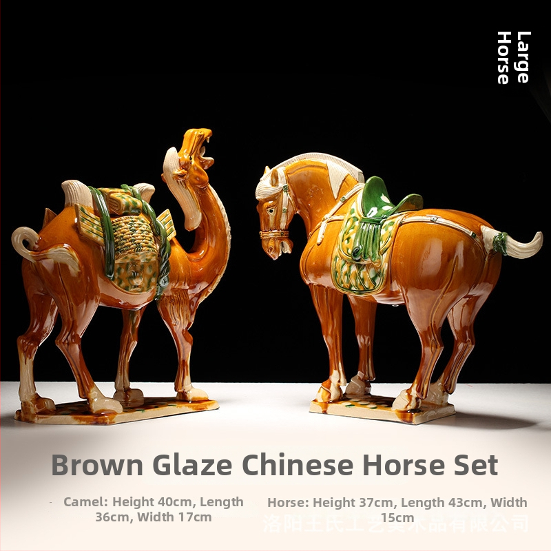 Keraminė arklio figūrėlė, kinietiško stiliaus, interjero dekorui, dovanų dėžutėje