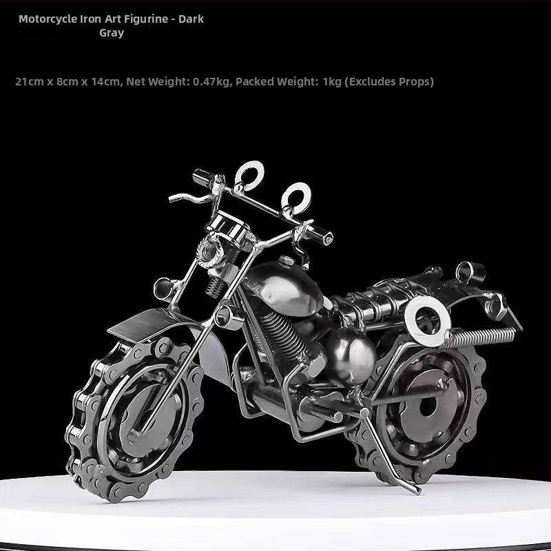 Pramoninio stiliaus metalo motociklo modelio dekoras – gyvenamojo kambario papuošalas; paviršius: elektroplatavimas; be pritaikymo
