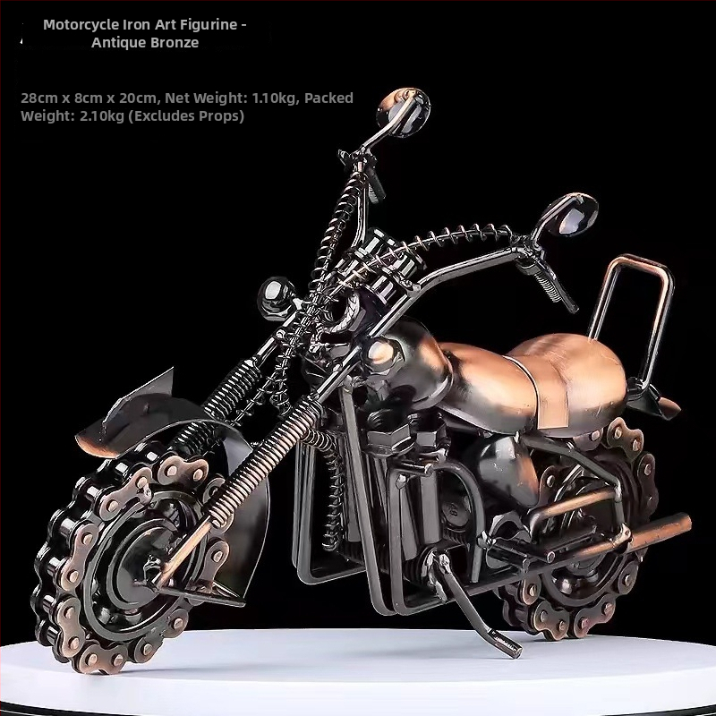 Pramoninio stiliaus metalo motociklo modelio dekoras – gyvenamojo kambario papuošalas; paviršius: elektroplatavimas; be pritaikymo