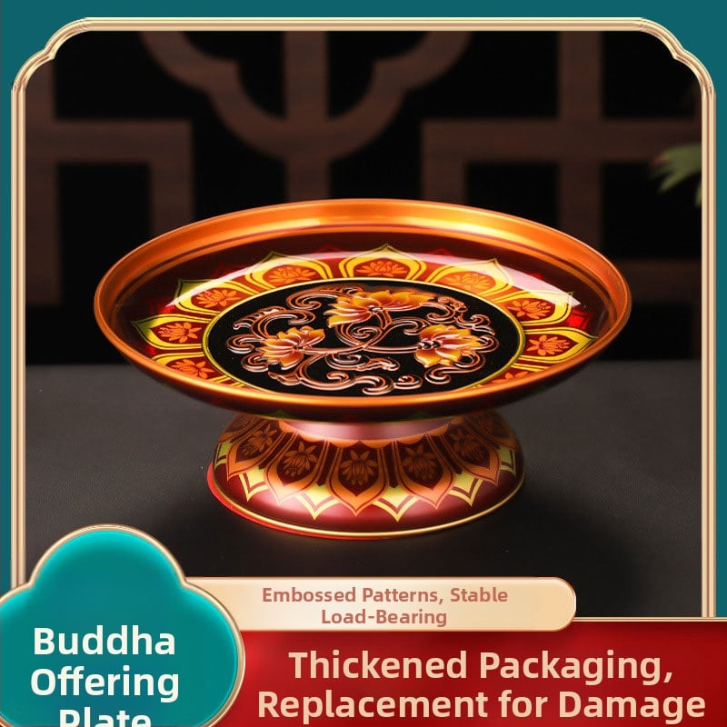 Lydinio vaisių lėkštė namų altarui – Turto dievas, dažyta paviršius, Kinijos stilius