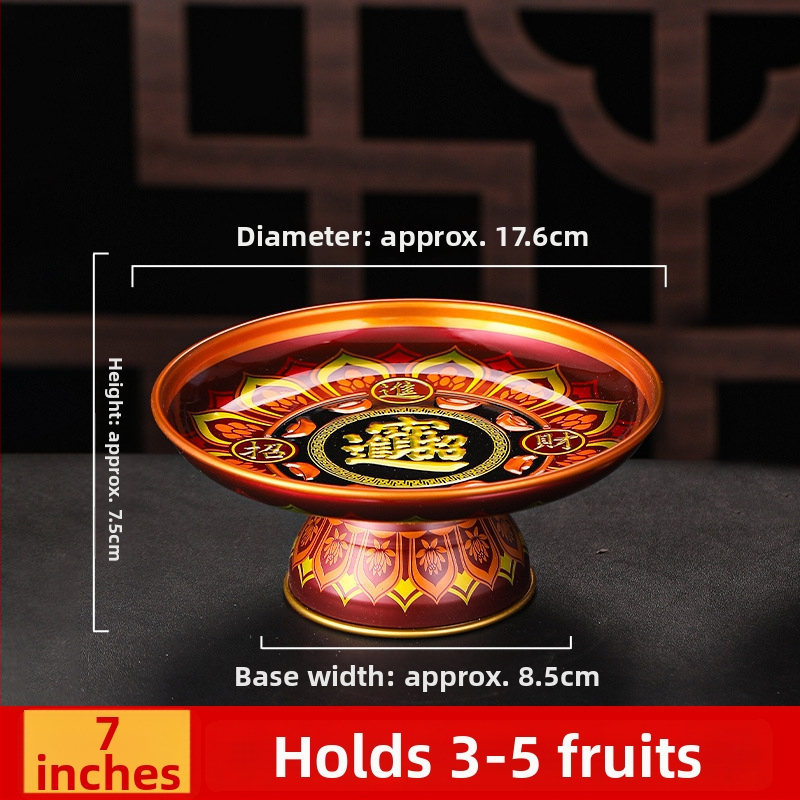 Lydinio vaisių lėkštė namų altarui – Turto dievas, dažyta paviršius, Kinijos stilius