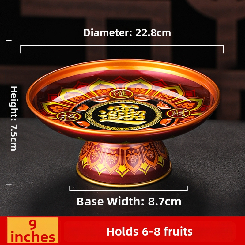 Lydinio vaisių lėkštė namų altarui – Turto dievas, dažyta paviršius, Kinijos stilius