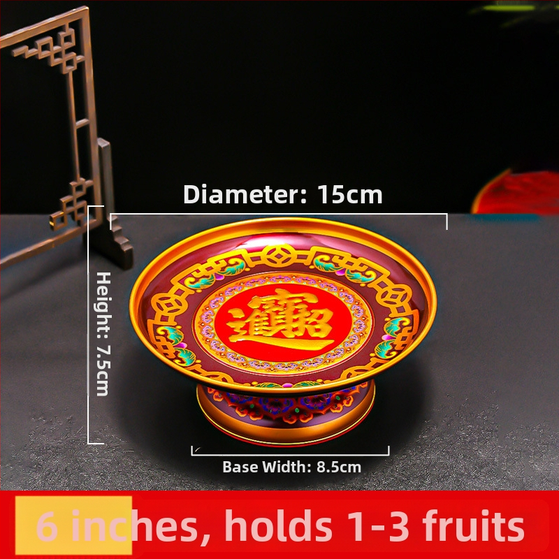 Lydinio vaisių lėkštė namų altarui – Turto dievas, dažyta paviršius, Kinijos stilius