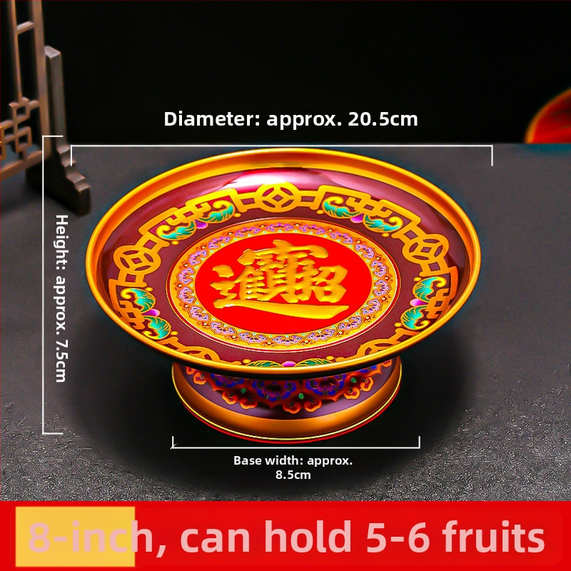 Lydinio vaisių lėkštė namų altarui – Turto dievas, dažyta paviršius, Kinijos stilius