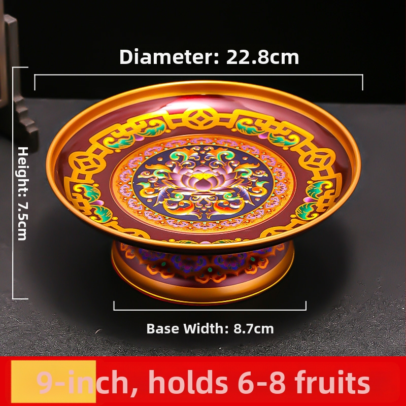 Lydinio vaisių lėkštė namų altarui – Turto dievas, dažyta paviršius, Kinijos stilius