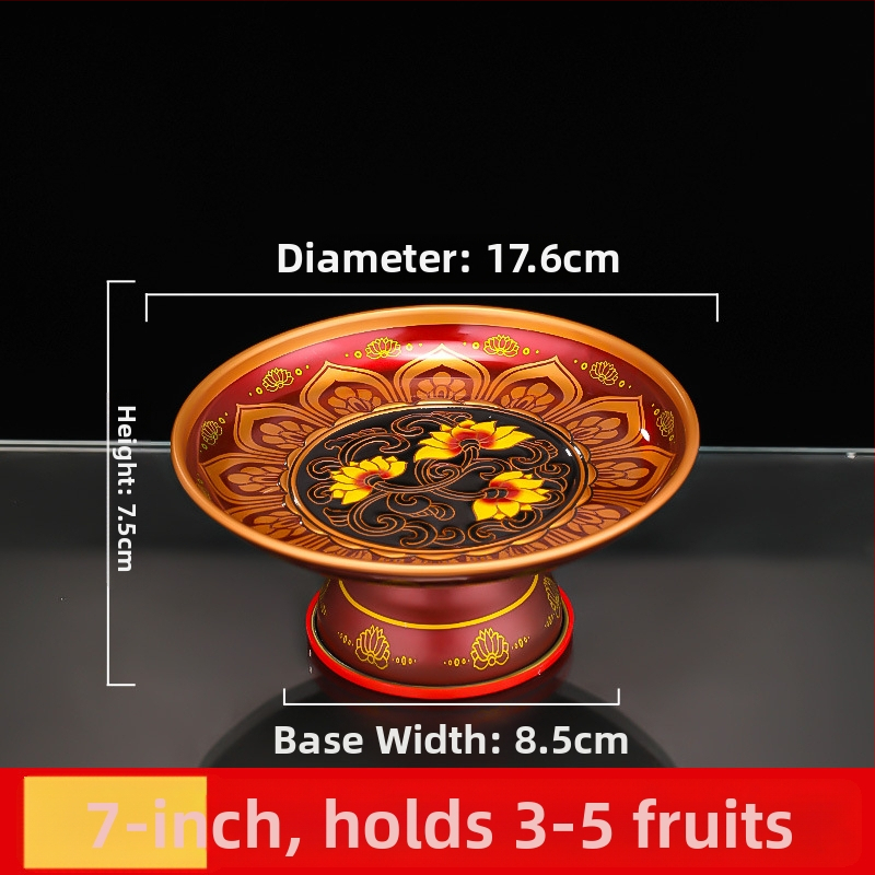 Lydinio vaisių lėkštė namų altarui – Turto dievas, dažyta paviršius, Kinijos stilius