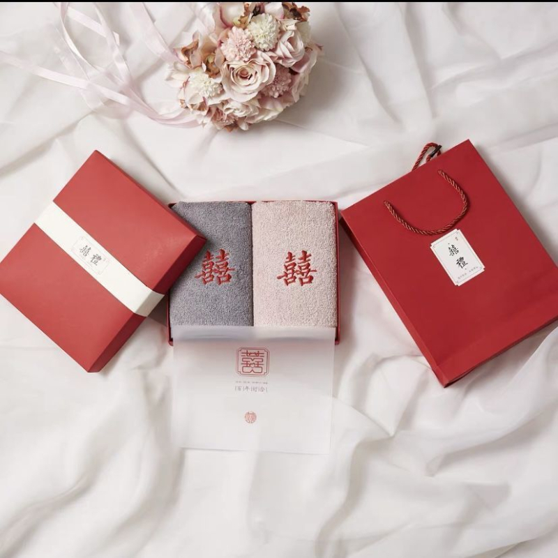 Santuokos rankšluosčių komplektas – medvilnė, 100D siūlai, paprastas audimas, rankšluostis/veido rankšluostis