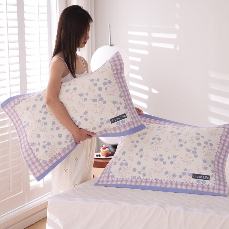 Aukšto tankio 100% medvilninės gaze pagalvės užvalkalai, pora, skirtos vienai pagalvei, sugeria prakaitą ir kvėpuoja, vasarai studentų bendrabutyje