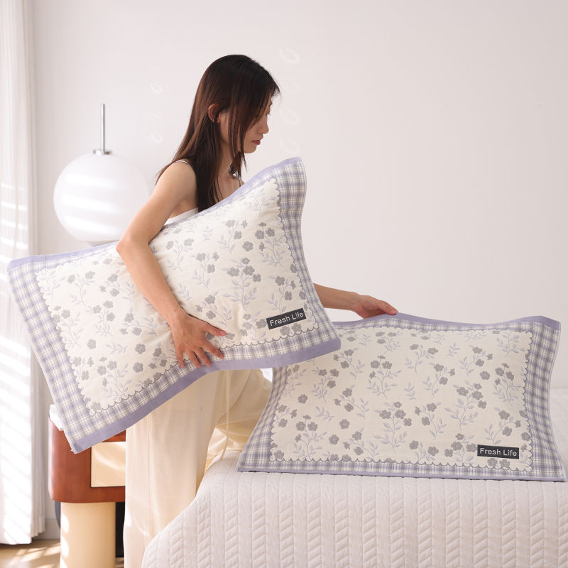 Aukšto tankio 100% medvilninės gaze pagalvės užvalkalai, pora, skirtos vienai pagalvei, sugeria prakaitą ir kvėpuoja, vasarai studentų bendrabutyje