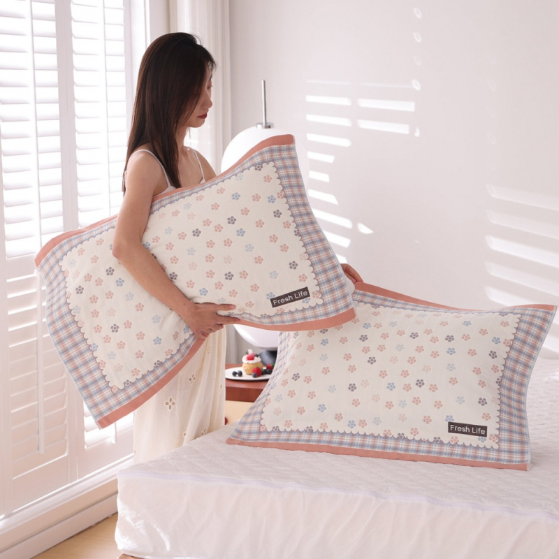 Aukšto tankio 100% medvilninės gaze pagalvės užvalkalai, pora, skirtos vienai pagalvei, sugeria prakaitą ir kvėpuoja, vasarai studentų bendrabutyje