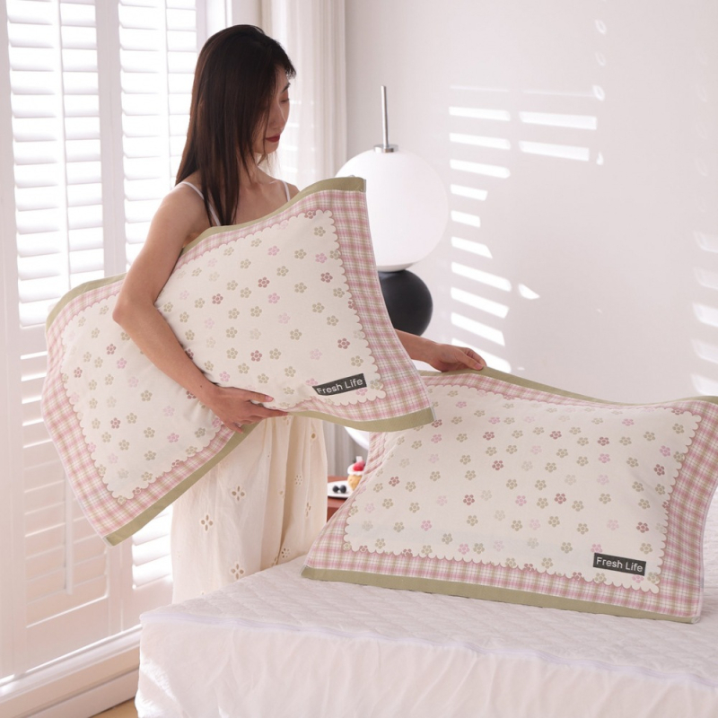 Aukšto tankio 100% medvilninės gaze pagalvės užvalkalai, pora, skirtos vienai pagalvei, sugeria prakaitą ir kvėpuoja, vasarai studentų bendrabutyje