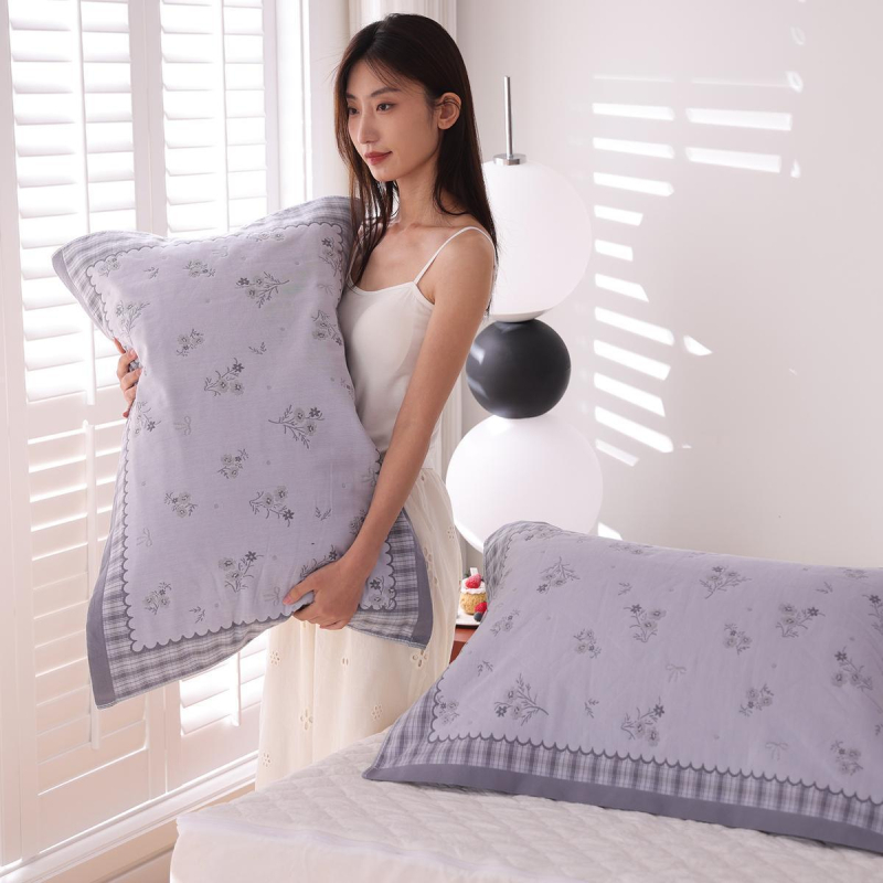 Aukšto tankio 100% medvilninės gaze pagalvės užvalkalai, pora, skirtos vienai pagalvei, sugeria prakaitą ir kvėpuoja, vasarai studentų bendrabutyje