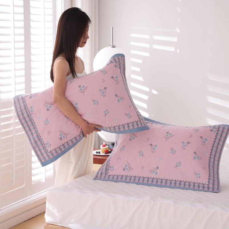 Aukšto tankio 100% medvilninės gaze pagalvės užvalkalai, pora, skirtos vienai pagalvei, sugeria prakaitą ir kvėpuoja, vasarai studentų bendrabutyje