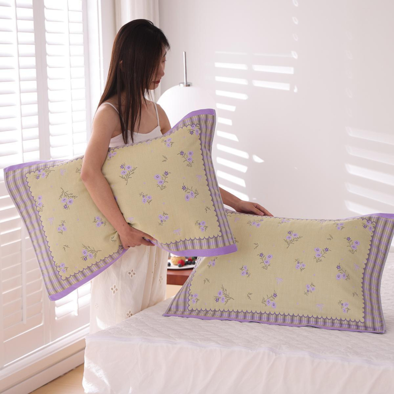 Aukšto tankio 100% medvilninės gaze pagalvės užvalkalai, pora, skirtos vienai pagalvei, sugeria prakaitą ir kvėpuoja, vasarai studentų bendrabutyje