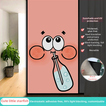 Vonios kambario stiklo plėvelė su visišku užtamsinimu ir privatumo apsauga, matinė išvaizda, PVC medžiaga, elektrostatinis prisirišimas, paprastas ir modernus stilius, animacijos motyvas, tinkama vonios kambariui