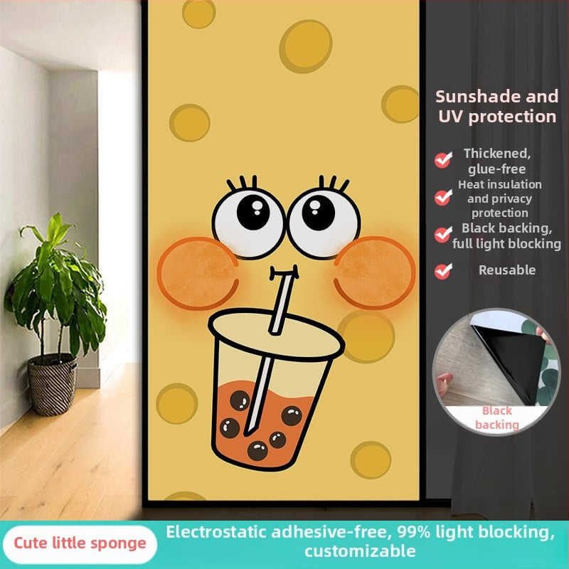 Vonios kambario stiklo plėvelė su visišku užtamsinimu ir privatumo apsauga, matinė išvaizda, PVC medžiaga, elektrostatinis prisirišimas, paprastas ir modernus stilius, animacijos motyvas, tinkama vonios kambariui