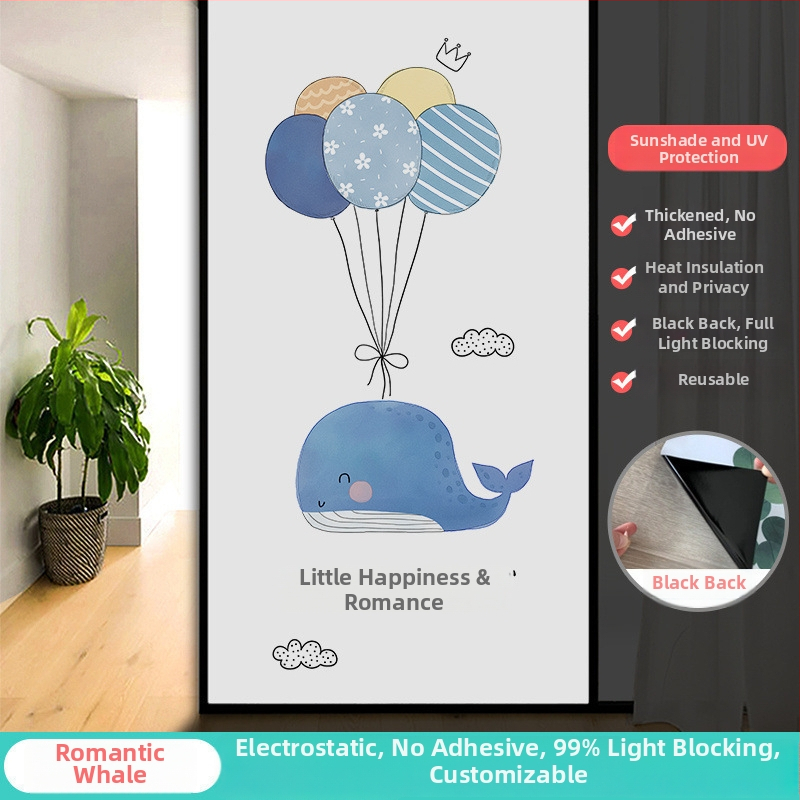 Vonios kambario stiklo plėvelė su visišku užtamsinimu ir privatumo apsauga, matinė išvaizda, PVC medžiaga, elektrostatinis prisirišimas, paprastas ir modernus stilius, animacijos motyvas, tinkama vonios kambariui