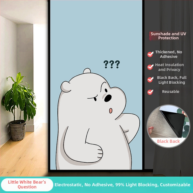 Vonios kambario stiklo plėvelė su visišku užtamsinimu ir privatumo apsauga, matinė išvaizda, PVC medžiaga, elektrostatinis prisirišimas, paprastas ir modernus stilius, animacijos motyvas, tinkama vonios kambariui