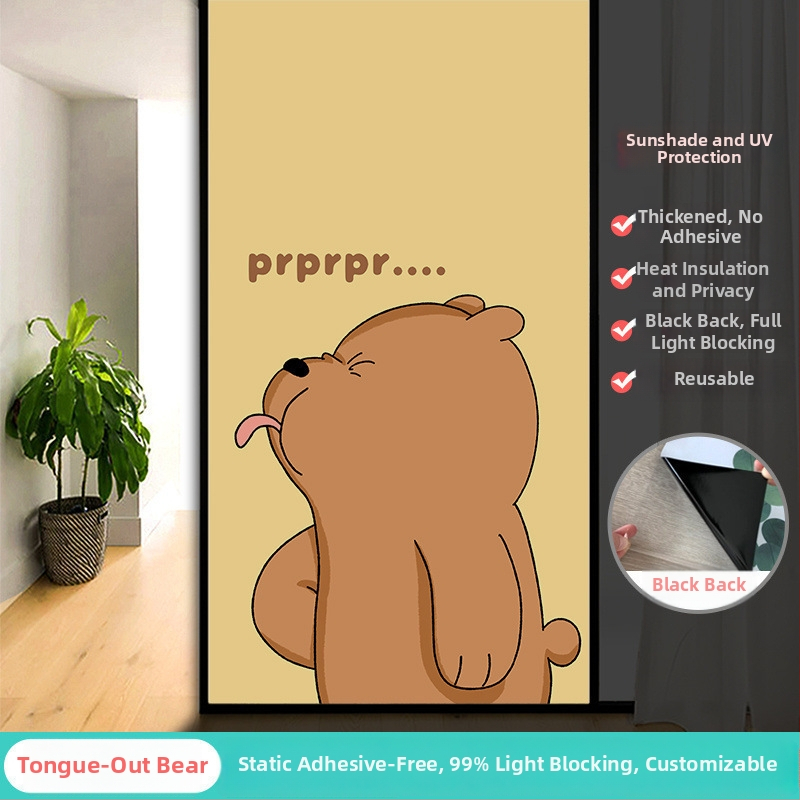 Vonios kambario stiklo plėvelė su visišku užtamsinimu ir privatumo apsauga, matinė išvaizda, PVC medžiaga, elektrostatinis prisirišimas, paprastas ir modernus stilius, animacijos motyvas, tinkama vonios kambariui