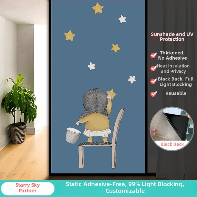 Vonios kambario stiklo plėvelė su visišku užtamsinimu ir privatumo apsauga, matinė išvaizda, PVC medžiaga, elektrostatinis prisirišimas, paprastas ir modernus stilius, animacijos motyvas, tinkama vonios kambariui