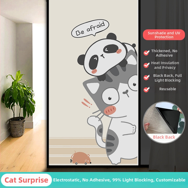 Vonios kambario stiklo plėvelė su visišku užtamsinimu ir privatumo apsauga, matinė išvaizda, PVC medžiaga, elektrostatinis prisirišimas, paprastas ir modernus stilius, animacijos motyvas, tinkama vonios kambariui