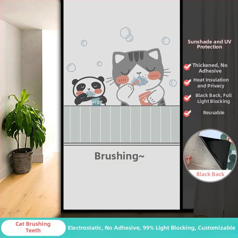 Vonios kambario stiklo plėvelė su visišku užtamsinimu ir privatumo apsauga, matinė išvaizda, PVC medžiaga, elektrostatinis prisirišimas, paprastas ir modernus stilius, animacijos motyvas, tinkama vonios kambariui