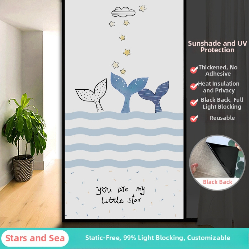 Vonios kambario stiklo plėvelė su visišku užtamsinimu ir privatumo apsauga, matinė išvaizda, PVC medžiaga, elektrostatinis prisirišimas, paprastas ir modernus stilius, animacijos motyvas, tinkama vonios kambariui