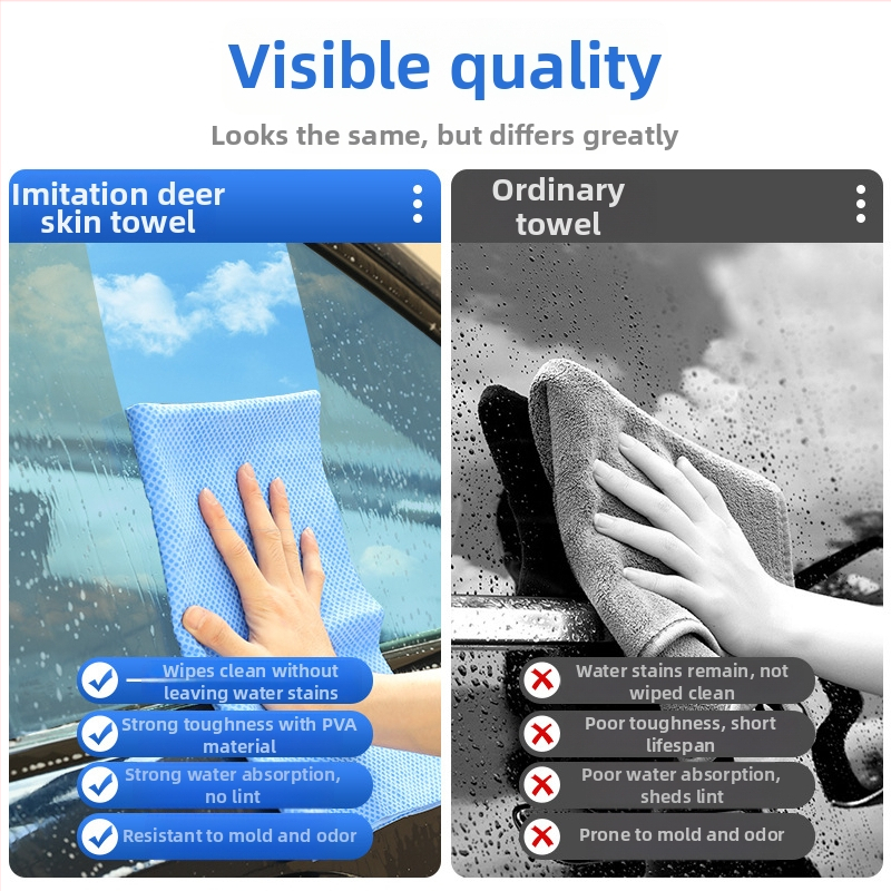 PVA utierka na čistenie auta s imitáciou jelenie kože, absorpčná, bez chlpov, Plain-Weave, 150 g, viacúčelová utierka