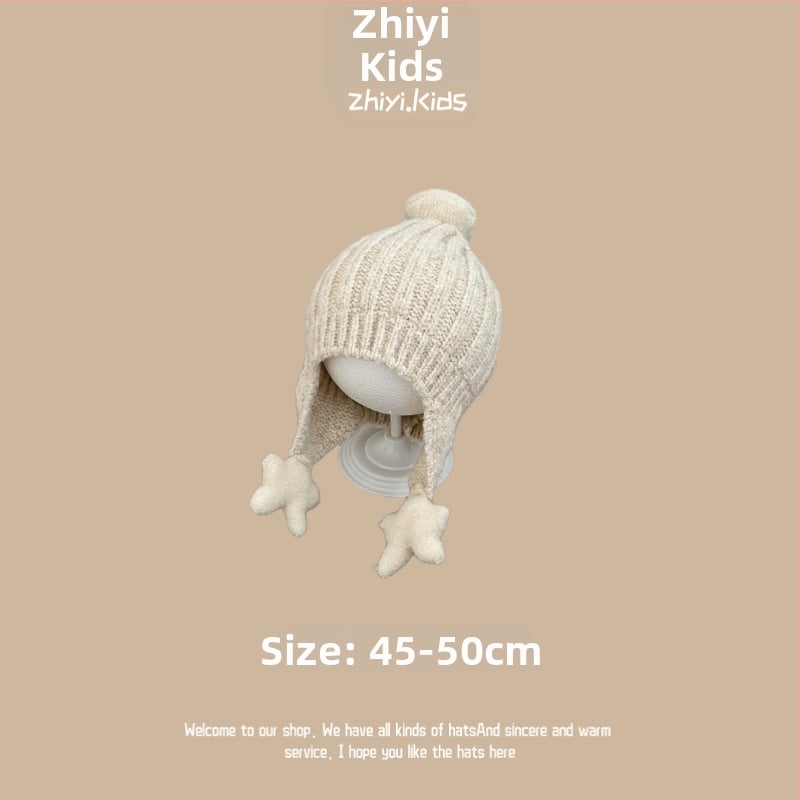 Unisex megztinė kepurė su ausų apsauga kūdikiams ir mažiems vaikams, korėjietiško stiliaus mielas mezginys, žiemos šiluma