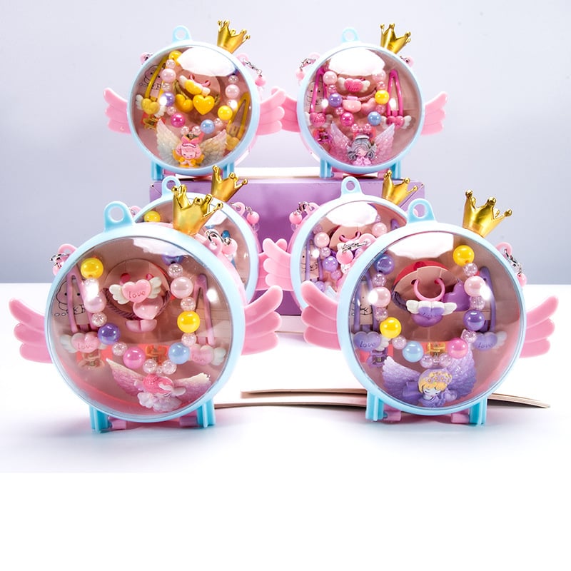 Vaikų kaklo grandinių komplektas su undinėlės pakabuku, angelų sparnais ir Princesių serija – rankų darbo akriliniai papuošalai vaikams, amžius 3–10 metų