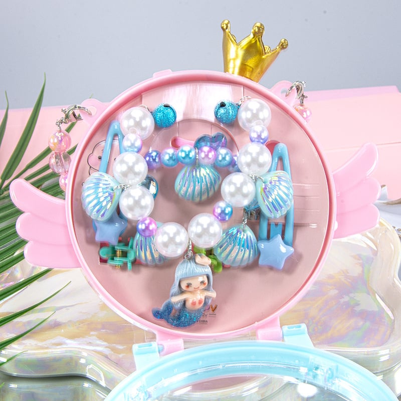 Vaikų kaklo grandinių komplektas su undinėlės pakabuku, angelų sparnais ir Princesių serija – rankų darbo akriliniai papuošalai vaikams, amžius 3–10 metų