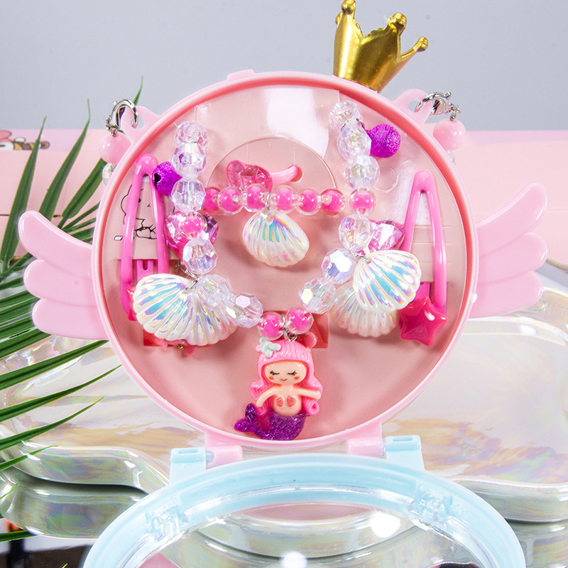 Vaikų kaklo grandinių komplektas su undinėlės pakabuku, angelų sparnais ir Princesių serija – rankų darbo akriliniai papuošalai vaikams, amžius 3–10 metų