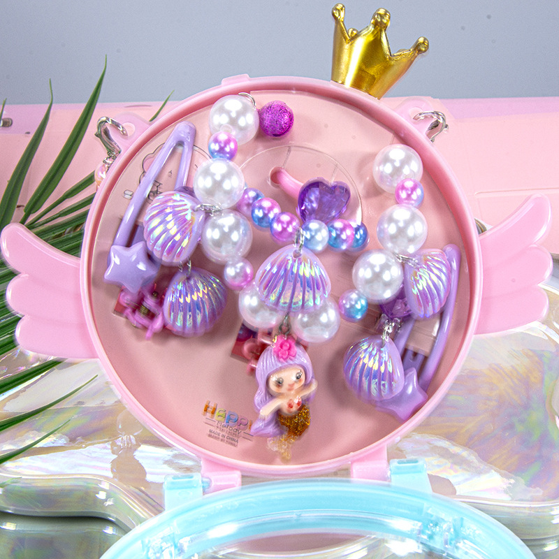 Vaikų kaklo grandinių komplektas su undinėlės pakabuku, angelų sparnais ir Princesių serija – rankų darbo akriliniai papuošalai vaikams, amžius 3–10 metų