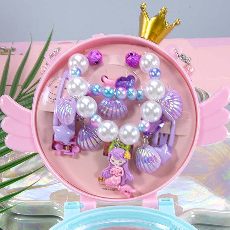 Vaikų kaklo grandinių komplektas su undinėlės pakabuku, angelų sparnais ir Princesių serija – rankų darbo akriliniai papuošalai vaikams, amžius 3–10 metų