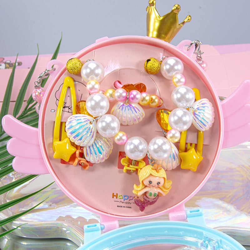 Vaikų kaklo grandinių komplektas su undinėlės pakabuku, angelų sparnais ir Princesių serija – rankų darbo akriliniai papuošalai vaikams, amžius 3–10 metų