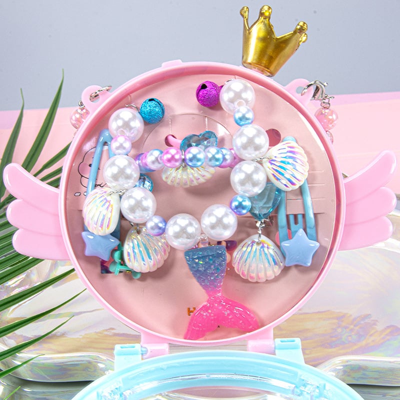 Vaikų kaklo grandinių komplektas su undinėlės pakabuku, angelų sparnais ir Princesių serija – rankų darbo akriliniai papuošalai vaikams, amžius 3–10 metų