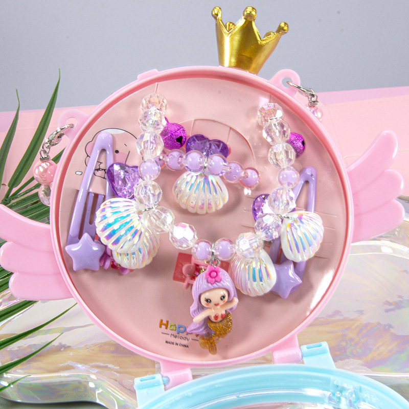 Vaikų kaklo grandinių komplektas su undinėlės pakabuku, angelų sparnais ir Princesių serija – rankų darbo akriliniai papuošalai vaikams, amžius 3–10 metų