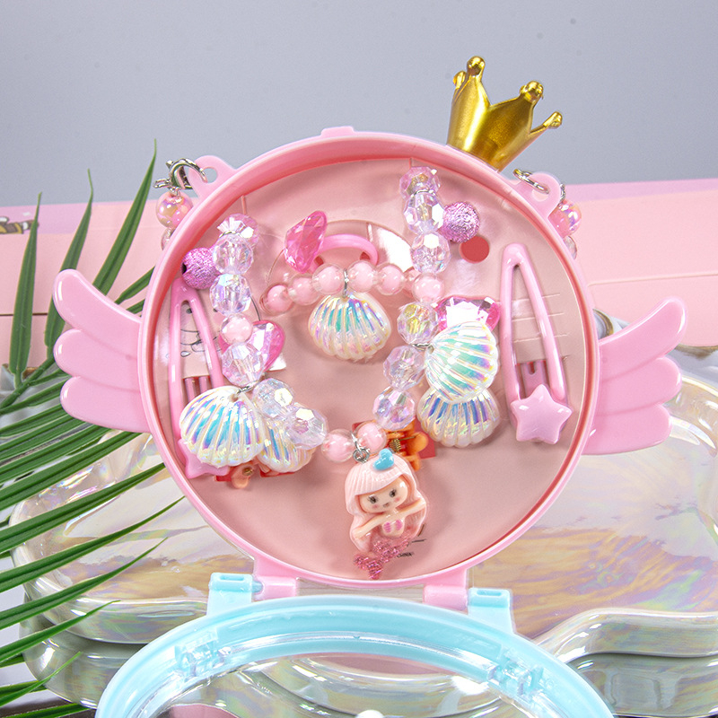 Vaikų kaklo grandinių komplektas su undinėlės pakabuku, angelų sparnais ir Princesių serija – rankų darbo akriliniai papuošalai vaikams, amžius 3–10 metų