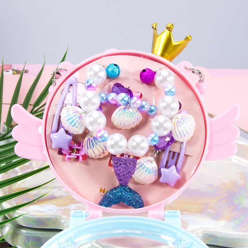 Vaikų kaklo grandinių komplektas su undinėlės pakabuku, angelų sparnais ir Princesių serija – rankų darbo akriliniai papuošalai vaikams, amžius 3–10 metų