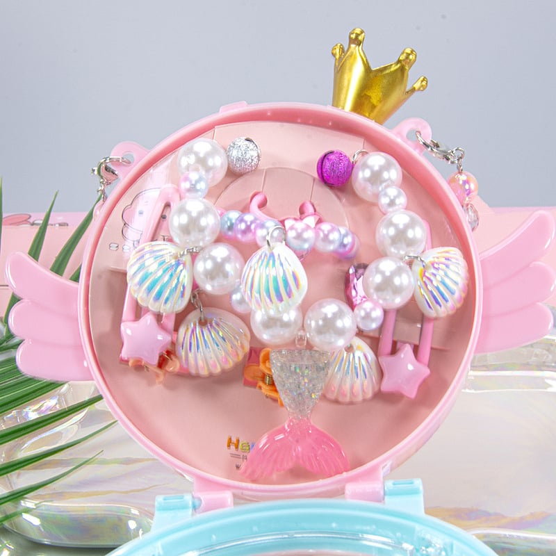 Vaikų kaklo grandinių komplektas su undinėlės pakabuku, angelų sparnais ir Princesių serija – rankų darbo akriliniai papuošalai vaikams, amžius 3–10 metų