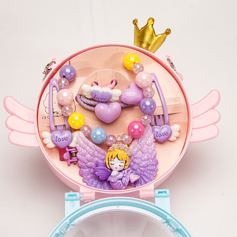 Vaikų kaklo grandinių komplektas su undinėlės pakabuku, angelų sparnais ir Princesių serija – rankų darbo akriliniai papuošalai vaikams, amžius 3–10 metų